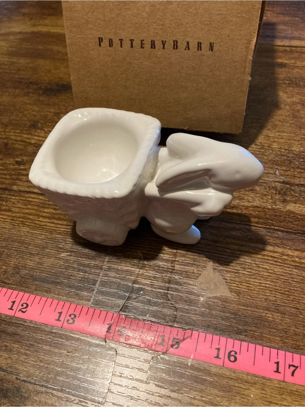 Pottery Barn white ceramic bunny wagon